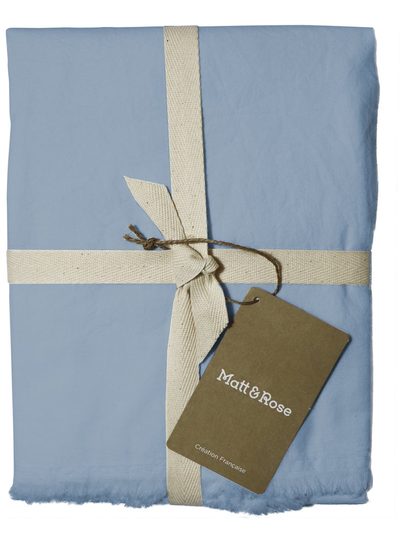 Set de 2 taies d'oreiller unies à franges, coton lavé Bleu clair - Kiabi