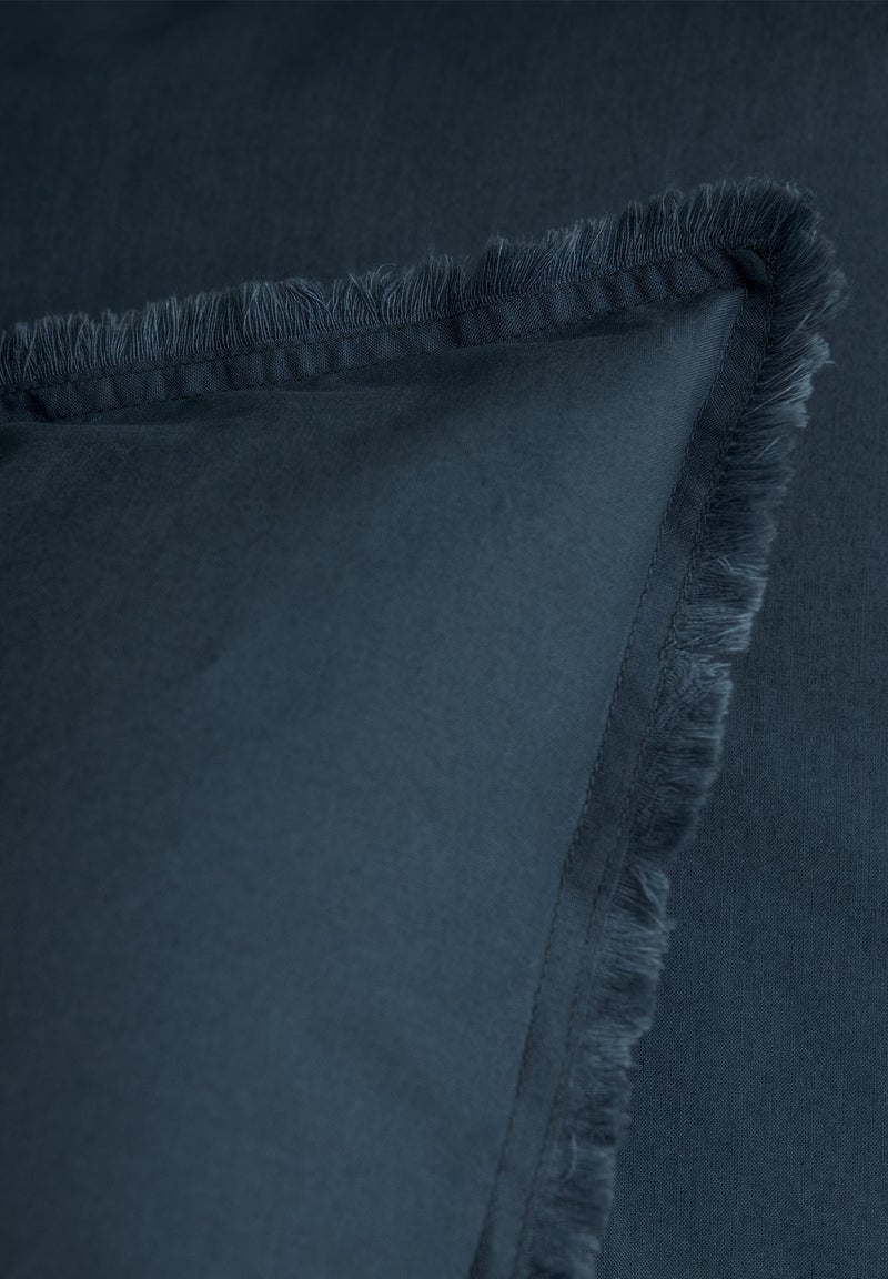 Set de 2 taies d'oreiller unies à franges, coton lavé Bleu nuit - Kiabi