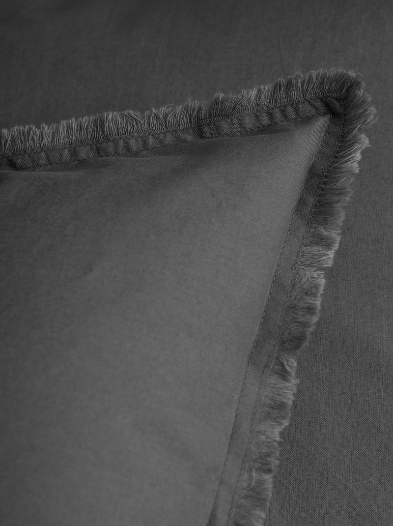 Set de 2 taies d'oreiller unies à franges, coton lavé gris anthracite - Kiabi