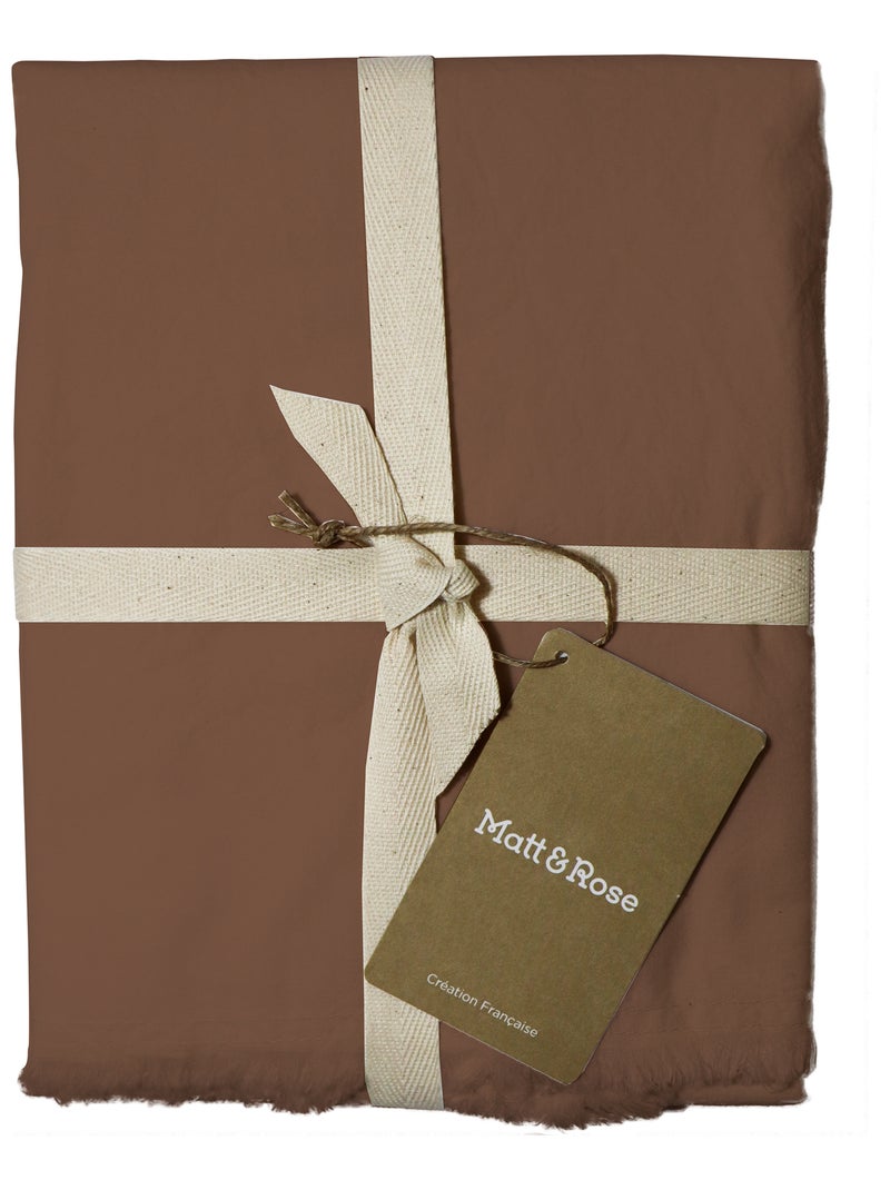 Set de 2 taies d'oreiller unies à franges, coton lavé Marron chocolat - Kiabi