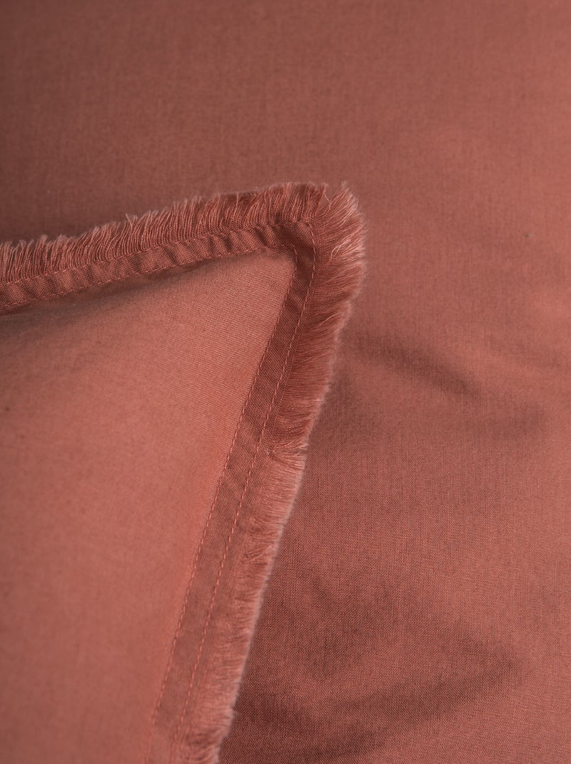 Set de 2 taies d'oreiller unies à franges, coton lavé Terracotta - Kiabi