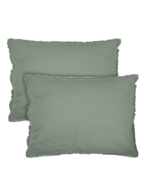 Set de 2 taies d'oreiller unies à franges, coton lavé - Kiabi Set de 2 taies d'oreiller unies à franges, coton lavé - Kiabi