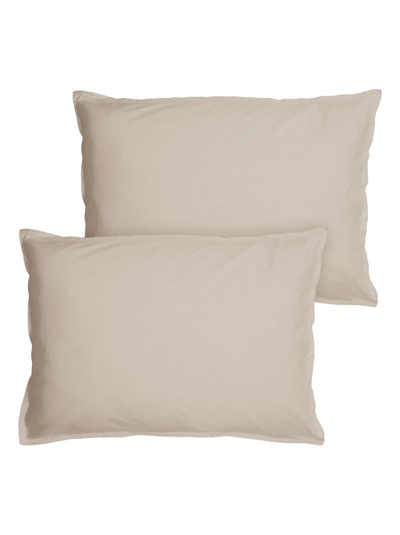 Set de 2 taies d'oreiller unies à volant, coton lavé Beige - Kiabi