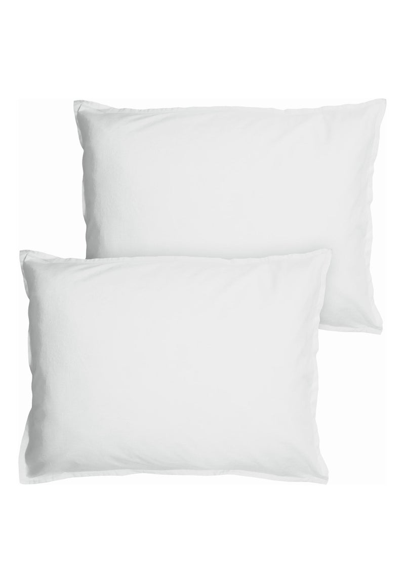 Set de 2 taies d'oreiller unies à volant, coton lavé Blanc - Kiabi