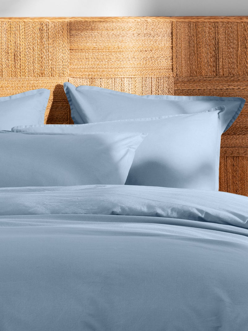 Set de 2 taies d'oreiller unies à volant, coton lavé Bleu clair - Kiabi