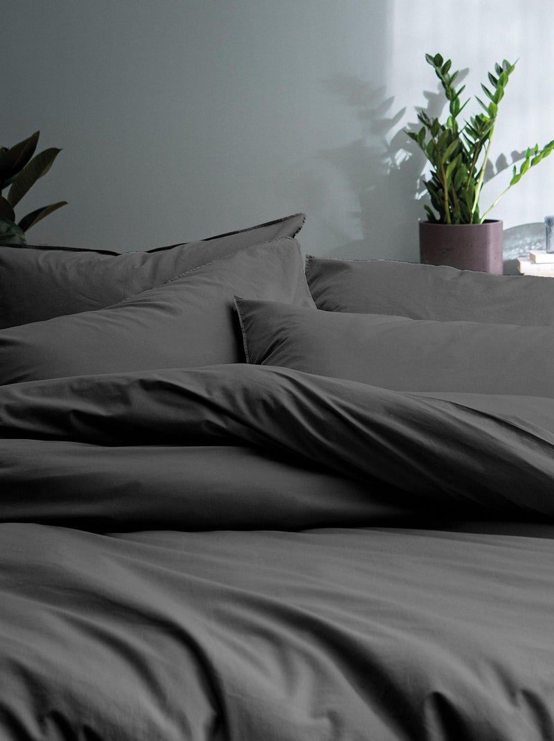 Set de 2 taies d'oreiller unies à volant, coton lavé gris anthracite - Kiabi