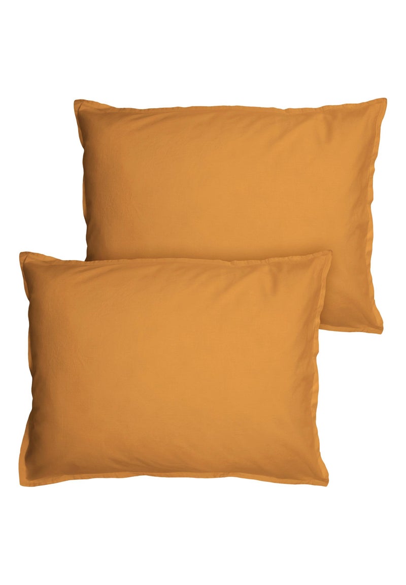 Set de 2 taies d'oreiller unies à volant, coton lavé Marron caramel - Kiabi