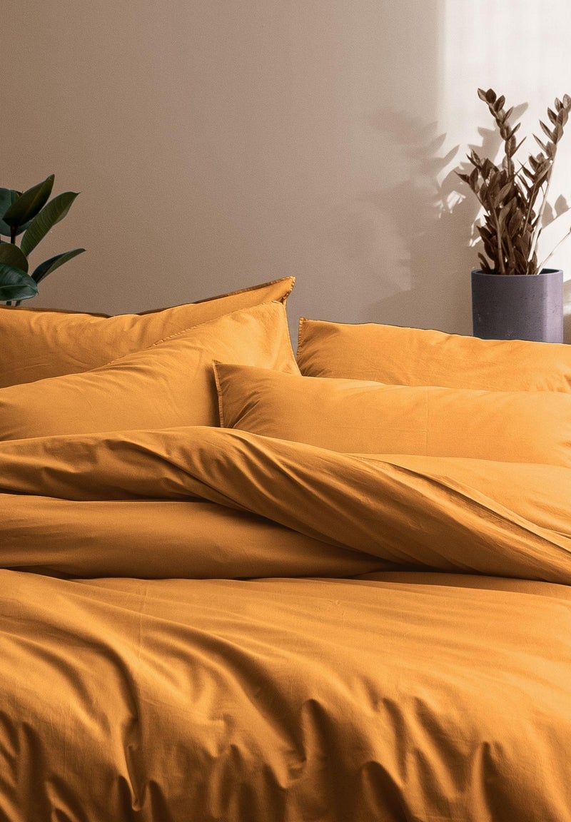 Set de 2 taies d'oreiller unies à volant, coton lavé Marron caramel - Kiabi