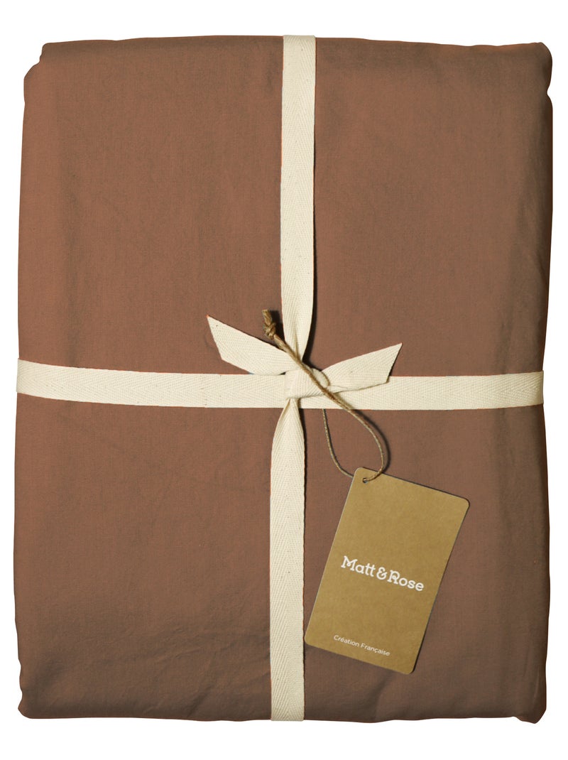 Set de 2 taies d'oreiller unies à volant, coton lavé Marron chocolat - Kiabi