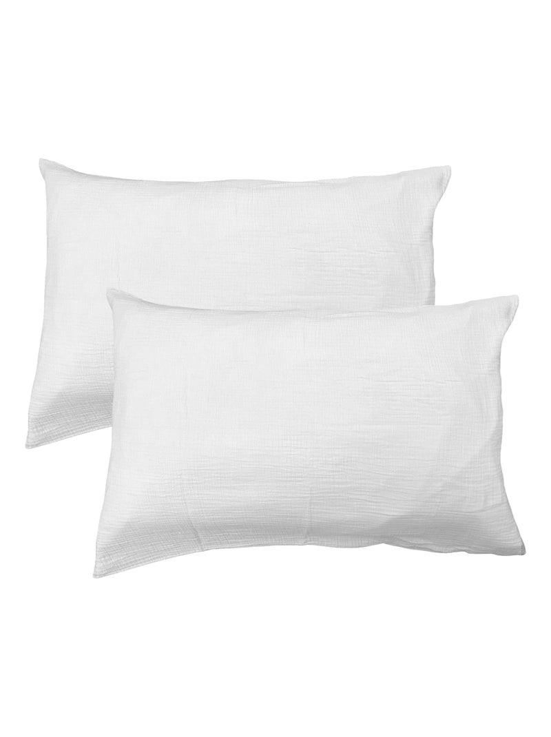 Set de 2 taies d'oreiller unies en coton, gaze de coton Blanc - Kiabi