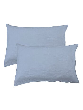 Set de 2 taies d'oreiller unies en coton, gaze de coton