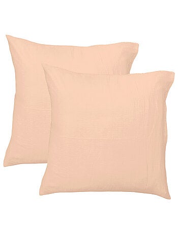 Set de 2 taies d'oreiller unies en coton, gaze de coton