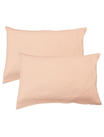 Set de 2 taies d'oreiller unies en coton, gaze de coton