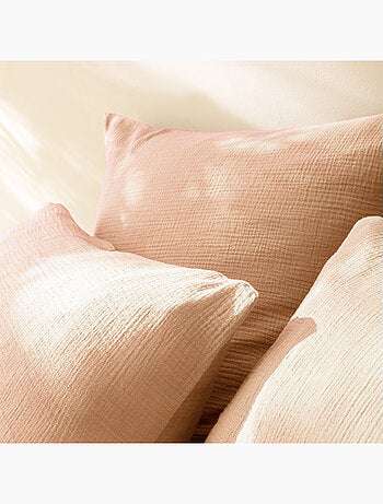 Set de 2 taies d'oreiller unies en coton, gaze de coton