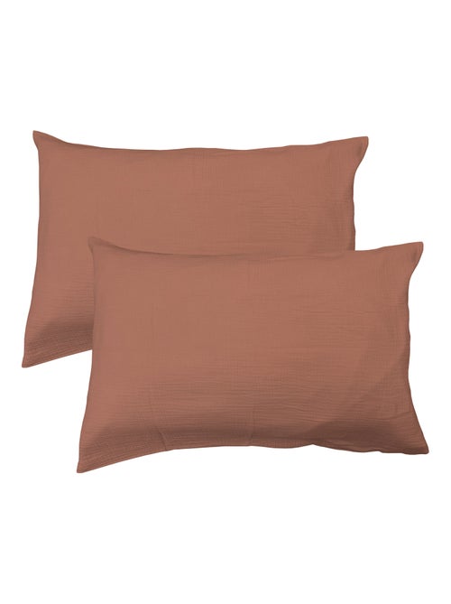 Set de 2 taies d'oreiller unies en coton, gaze de coton - Kiabi Set de 2 taies d'oreiller unies en coton, gaze de coton - Kiabi