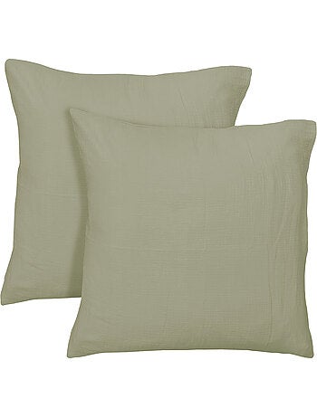 Set de 2 taies d'oreiller unies en coton, gaze de coton