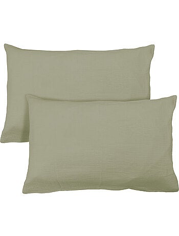 Set de 2 taies d'oreiller unies en coton, gaze de coton