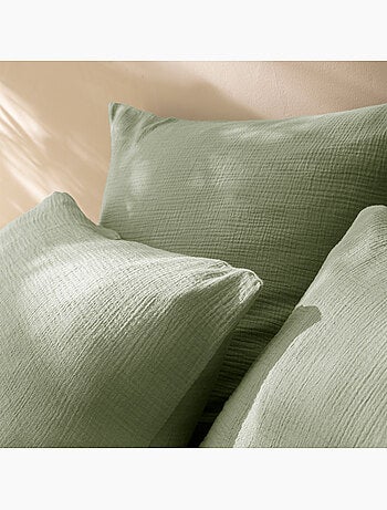 Set de 2 taies d'oreiller unies en coton, gaze de coton