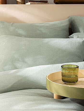 Set de 2 taies d'oreiller unies en coton, gaze de coton