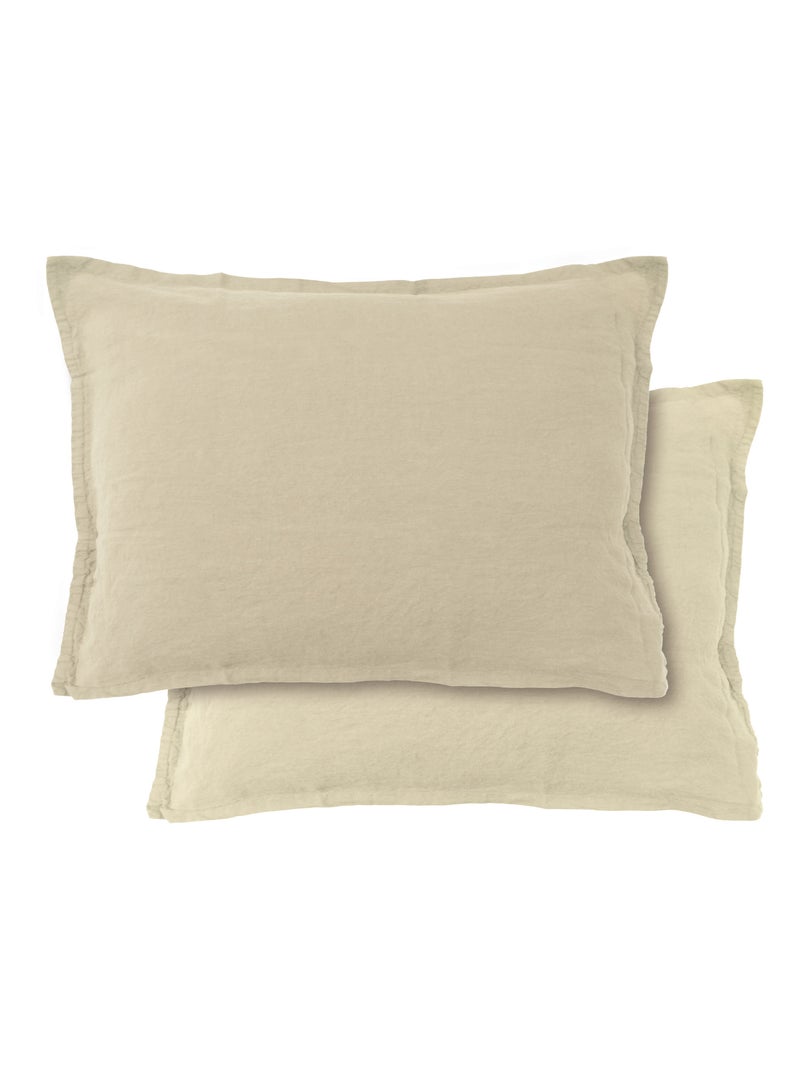 Set de 2 taies d'oreiller unies en lin, passion lin Ivoire - Kiabi