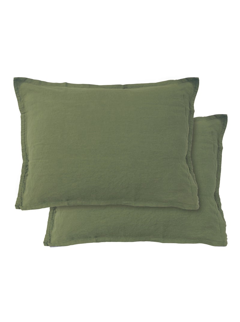 Set de 2 taies d'oreiller unies en lin, passion lin Vert Sauge - Kiabi