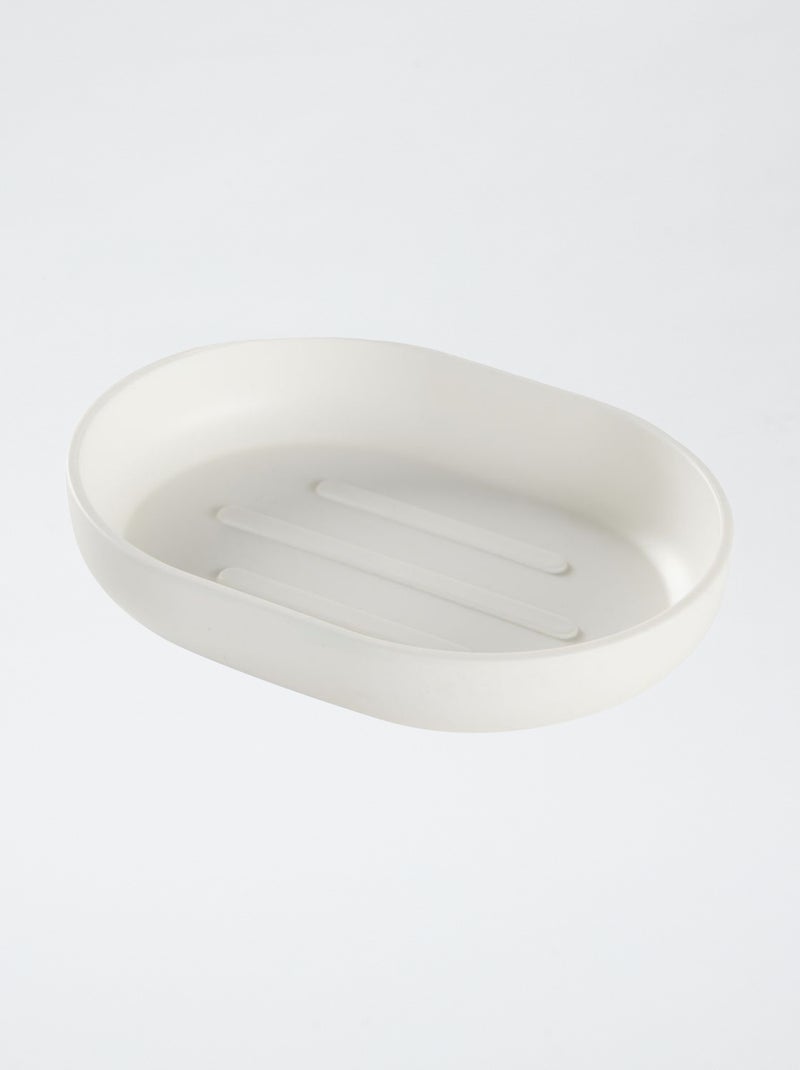 Set de 4 pièces porte savon + distributeur à savon + pot à brosse à dent + brosse de toilette Blanc - Kiabi
