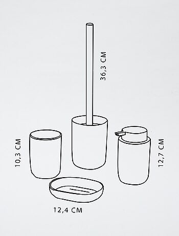 Set de 4 pièces porte savon + distributeur à savon + pot à brosse à dent + brosse de toilette