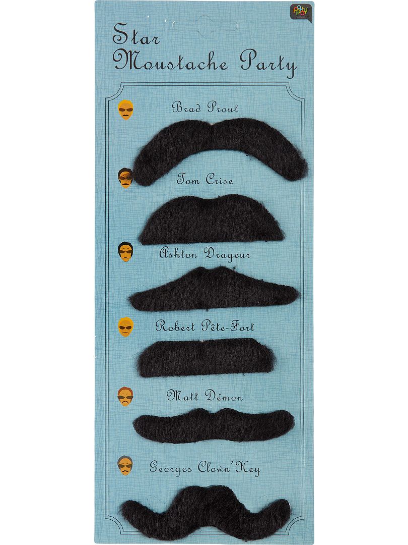 Set de 6 moustaches noir - Kiabi