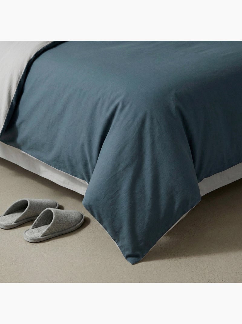Set de housse de couette 100% coton, avec taie(s) d’oreiller, bicolore réversible - Gamusi. Bleu Gris - Kiabi
