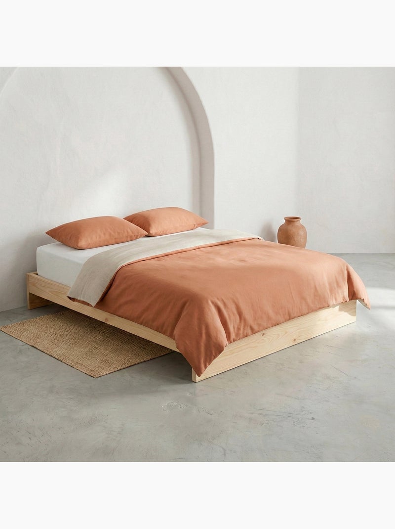 Set de housse de couette 100% coton, avec taie(s) d’oreiller, bicolore réversible - Gamusi. Orange/Marron - Kiabi