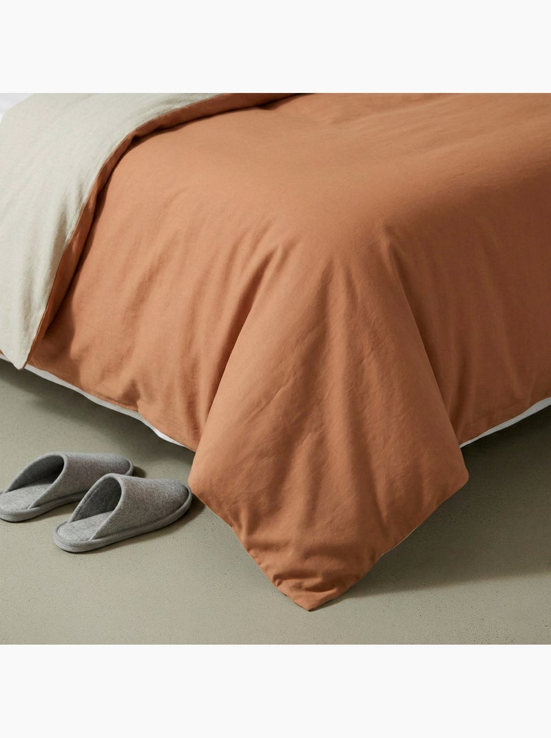 Set de housse de couette 100% coton, avec taie(s) d’oreiller, bicolore réversible - Gamusi. Orange/Marron - Kiabi