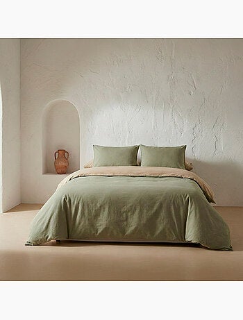 Set de housse de couette 100% coton, avec taie(s) d’oreiller, bicolore réversible - Gamusi.