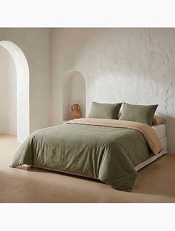 Set de housse de couette 100% coton, avec taie(s) d’oreiller, bicolore réversible - Gamusi.