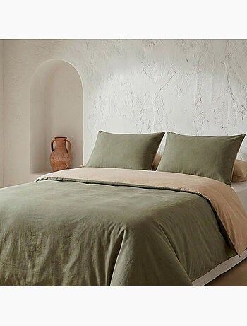 Set de housse de couette 100% coton, avec taie(s) d’oreiller, bicolore réversible - Gamusi.