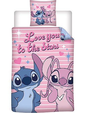 Set Déco Chambre Fille Stitch & Angel 3 Pièces – Housse Couette 140x200 cm Polycoton Réversible