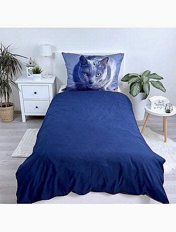 Set Dekbedovertrek Kat Grijs 140x200 cm met kussensloop - Geheel van bed