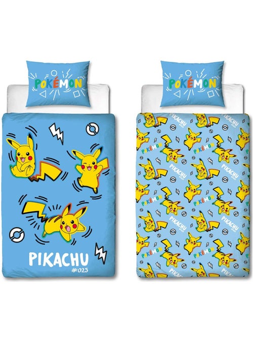 Set dekbedovertrek omkeerbaar 'Pokémon' Pikachu 140 x 200 cm – 63 x 63 cm - Kiabi