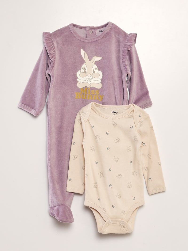 Set dors-bien en velours + body 'Miss Bunny'- 2 pièces Mauve - Kiabi