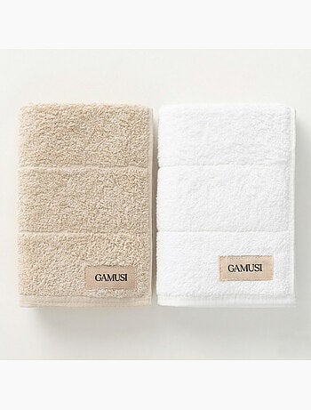 Set douche- en wastafelhanddoeken 100% katoen, 600 g/m², met ophanglus - Gamusi