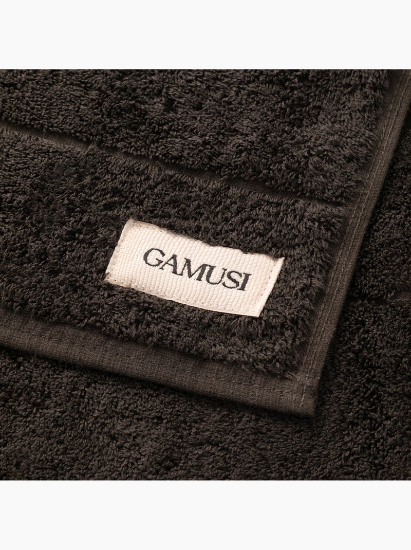 Set douche- en wastafelhanddoeken 100% katoen, 600 g/m², met ophanglus - Gamusi Zwart Beige - Kiabi