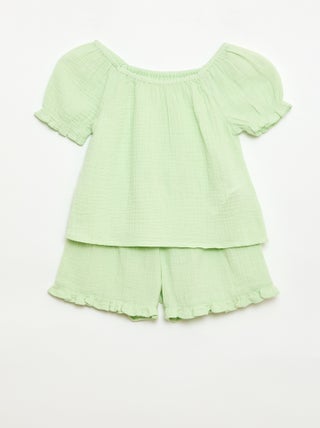 Set effen blouse + short - 2-delig