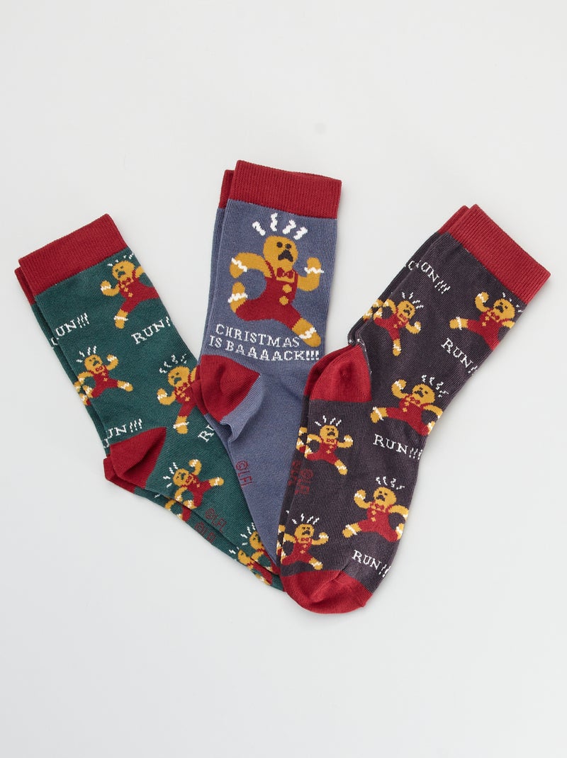 Set met 3 paar kerstsokken BLAUW - Kiabi