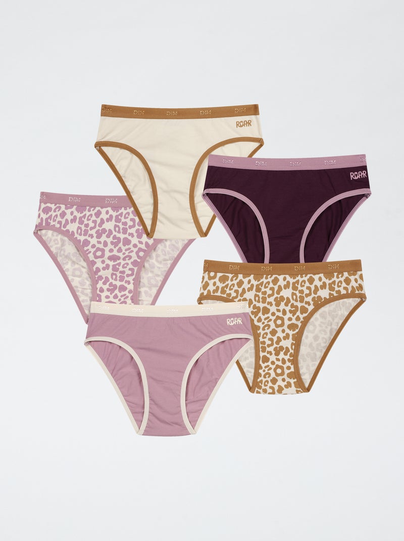 Set met 5 slips met print 'DIM' Paars - Kiabi