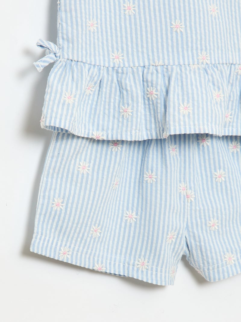 Set met blouse en short met vichyprint - 2-delig Blauw - Kiabi