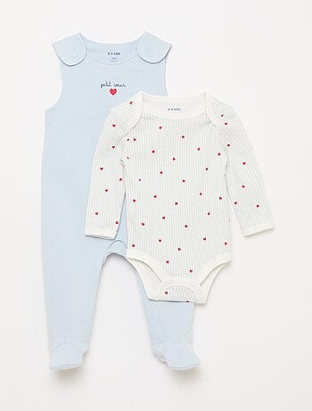 Set met body met lange mouwen + tuinbroek met voetjes