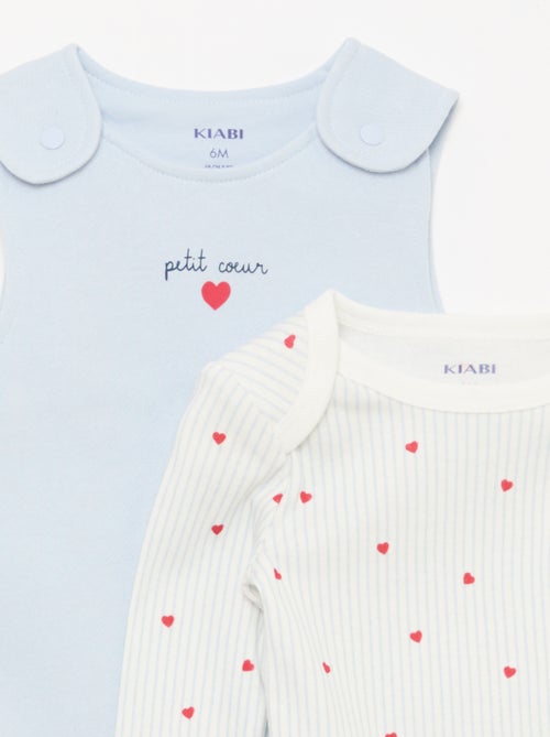 Set met body met lange mouwen + tuinbroek met voetjes - Kiabi