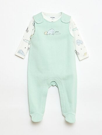Set met body met lange mouwen + tuinbroek met voetjes