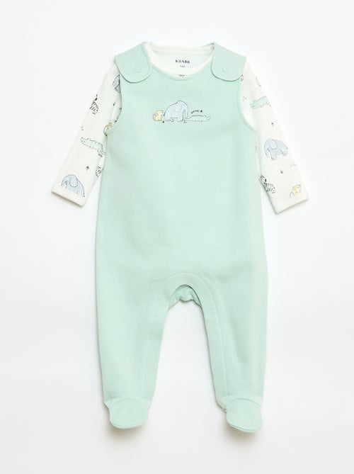Set met body met lange mouwen + tuinbroek met voetjes - Kiabi