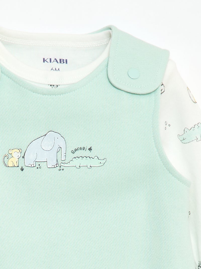 Set met body met lange mouwen + tuinbroek met voetjes Wit - Kiabi