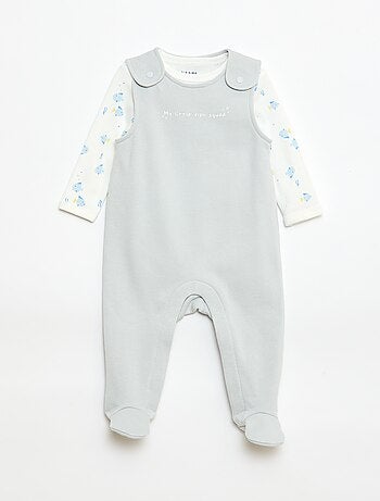 Set met body met lange mouwen + tuinbroek met voetjes